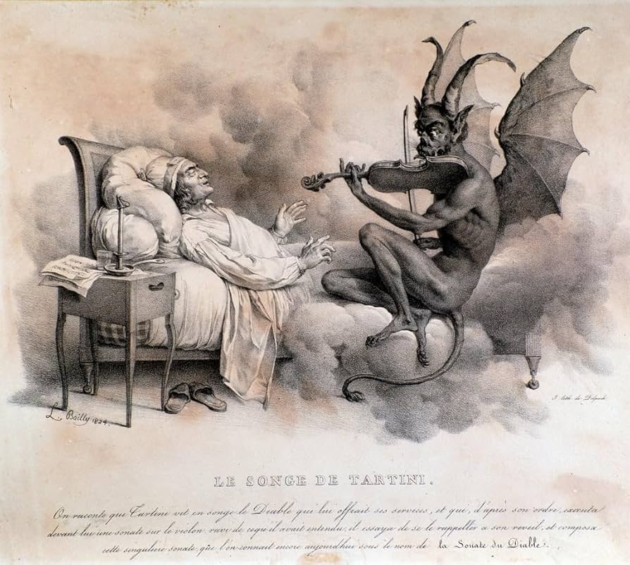 The Dream of Tartini - image of a dreaming person with a demon playing a flute nearby